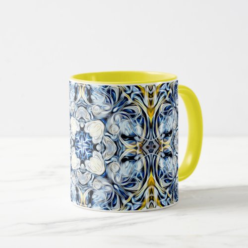 Luxury elegant vines mustard yellow navy blue mug