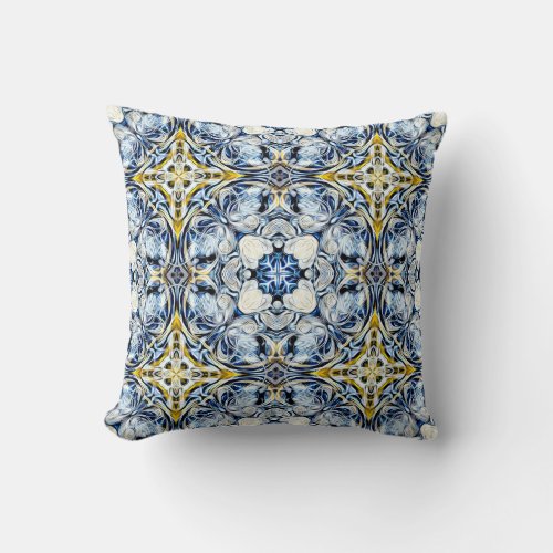 Luxury elegant vines mustard yellow navy blue throw pillow