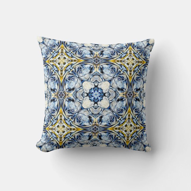 Luxury, elegant, vines, mustard yellow, navy blue throw pillow (Front)