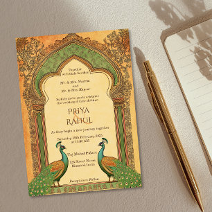 Luxury Elegant Vintage Gold Peacock Indian Wedding Invitation