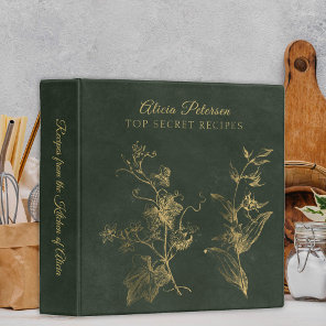Luxury elegant vintage green floral gold recipes 3 ring binder