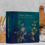 Luxury elegant vintage navy floral gold recipes 3 ring binder<br><div class="desc">Romantic vintage dare navy watercolor washed luxury personalized family recipe keepsake binder with faux gold glitter botanical foliage and an elegant golden typography script.                   It can be a beautiful present for a bride to be,  for your own kitchen or a gift for a chef!</div>