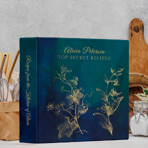 Luxury elegant vintage navy floral gold recipes 3 ring binder