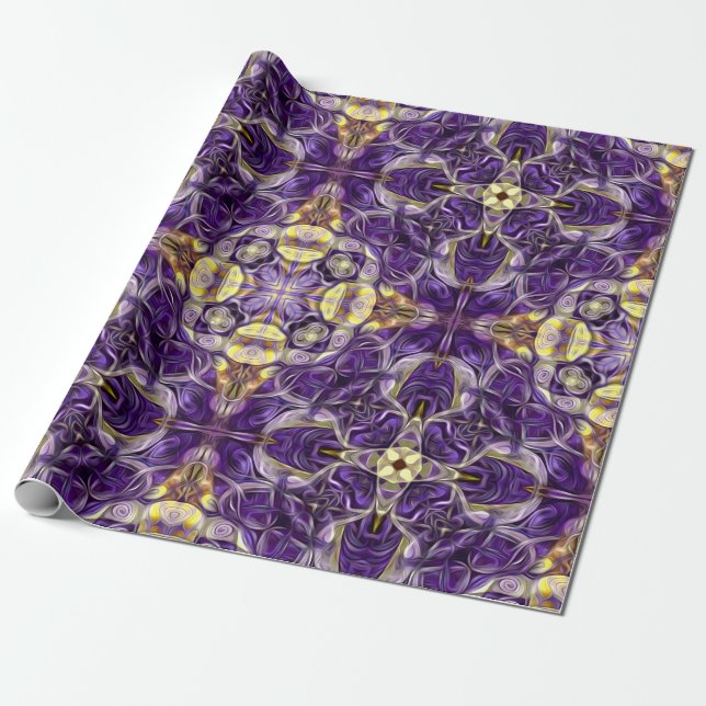 Luxury, elegant, vintage pattern, purple, yellow wrapping paper (Unrolled)