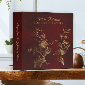 Luxury elegant vintage red floral gold recipes 3 ring binder
