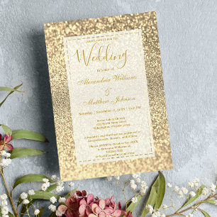 Luxury elegant white gold glitter Wedding Invitation