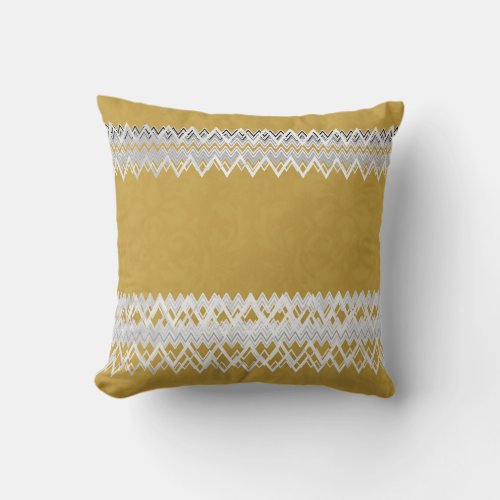 Luxury elegant white lines mustard yellow throw pillow