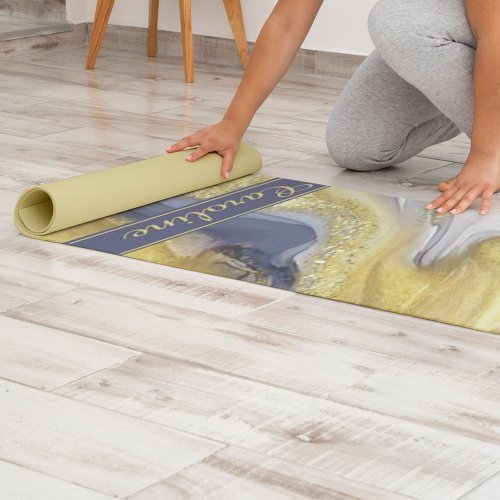 Luxury Elegant Yellow Grey Gold Marble Effect Name Yoga Mat