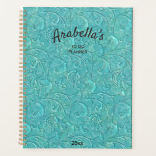 Luxury Embossed Teal Floral Vine Personalized Planner