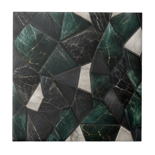 Luxury Emerald and Charcoal Black Marble Geometric Ceramic Tile