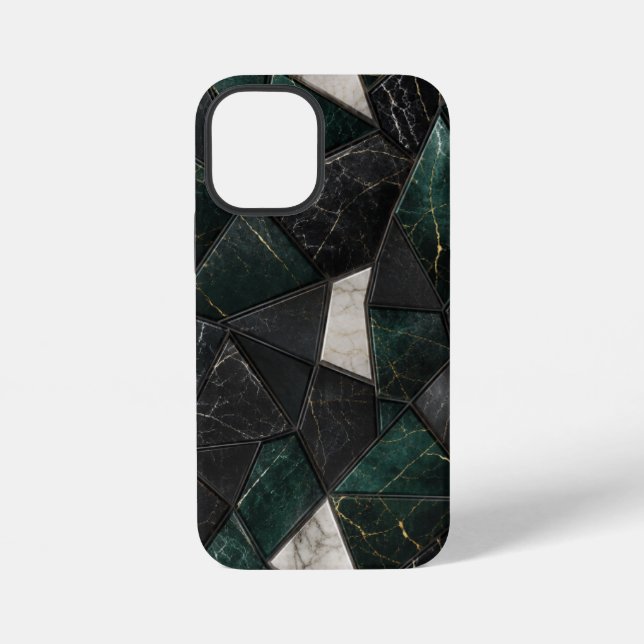 Luxury Emerald and Charcoal Black Marble Geometric iPhone Case (Back)