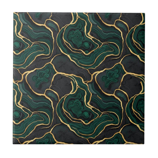 Luxury Emerald & Brass Marble Art Ceramic Tile (Front)