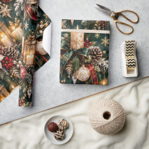 Luxury Emerald Candlelight Christmas Wrapping Paper
