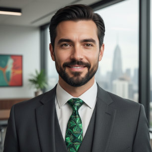 Luxury Emerald Gemstone Geometric Pattern Neck Tie