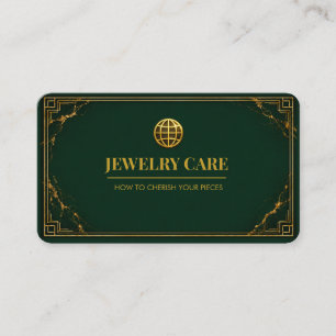 Luxury Emerald Gold Geometric Jewelry Care Card