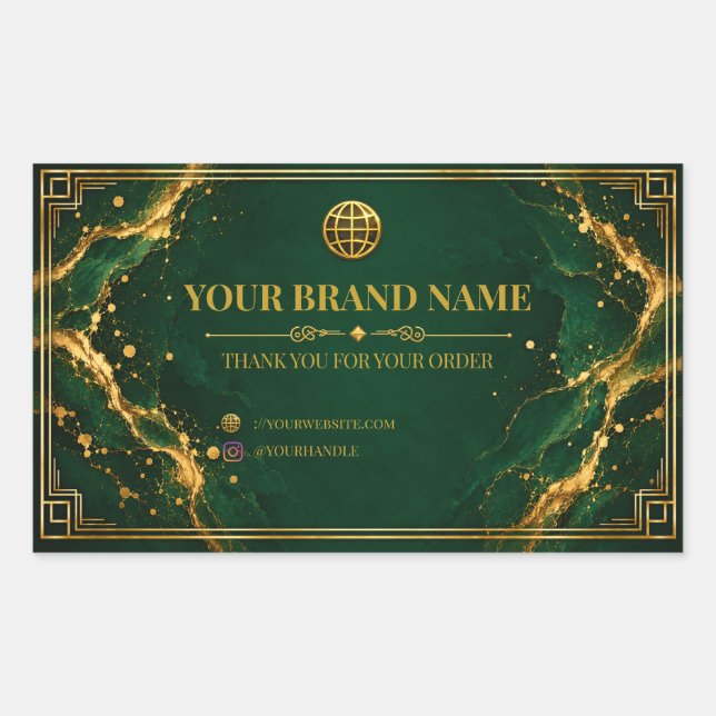 Luxury Emerald Gold Geometric Rectangle Box Label (Front)