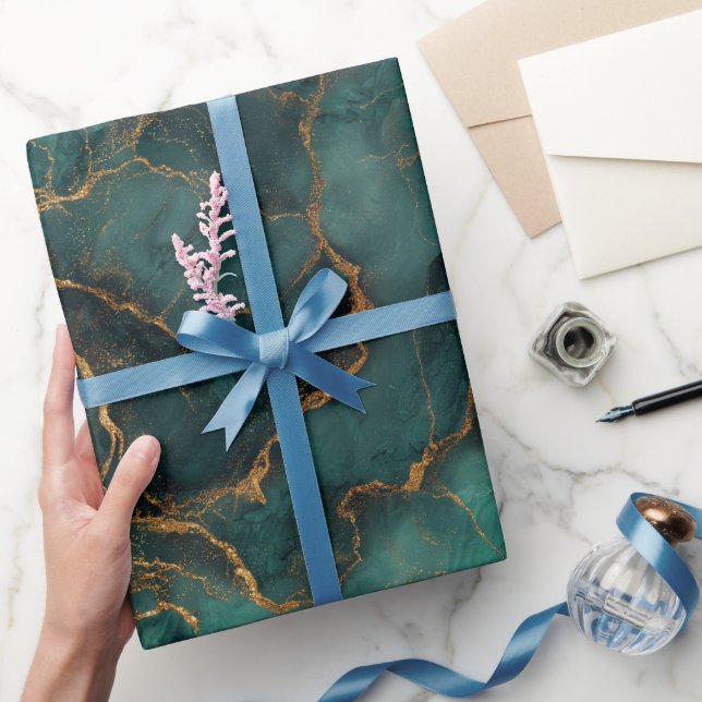 Luxury Emerald Gold Marble Green Abstract Pattern Wrapping Paper (Gifting)
