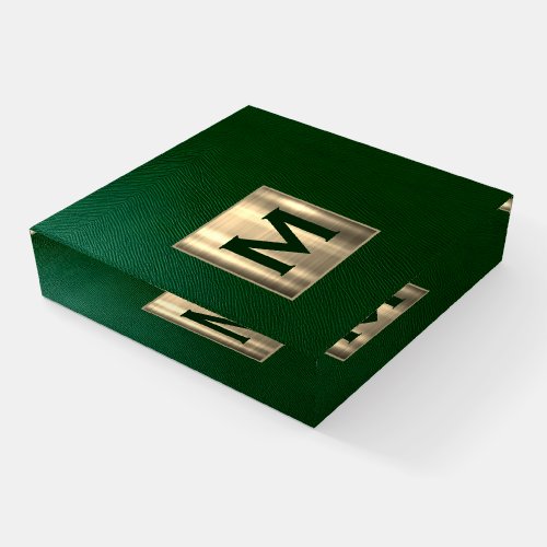 Luxury Emerald Gold Monogram Paperweight