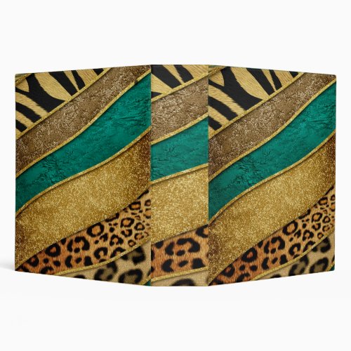 Luxury Emerald & Gold Safari Leopard Zebra Glitter 3 Ring Binder