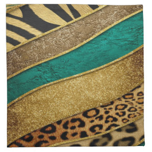 Luxury Emerald & Gold Safari Leopard Zebra Glitter Cloth Napkin