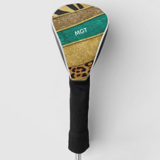 Luxury Emerald & Gold Safari Leopard Zebra Glitter Golf Head Cover