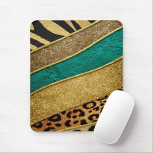 Luxury Emerald & Gold Safari Leopard Zebra Glitter Mouse Pad