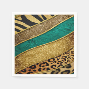 Luxury Emerald & Gold Safari Leopard Zebra Glitter Napkins