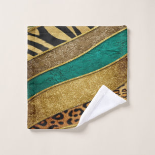 Luxury Emerald & Gold Safari Leopard Zebra Glitter Wash Cloth