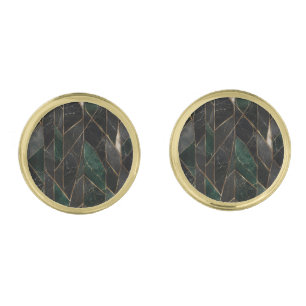 Luxury Emerald Green and Black Marble Gold Cufflinks