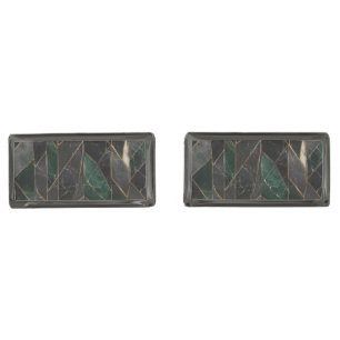 Luxury Emerald Green and Black Marble Gold Cufflinks