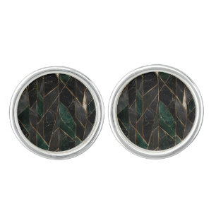 Luxury Emerald Green and Black Marble Gold Cufflinks