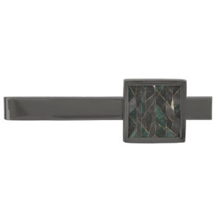 Luxury Emerald Green and Black Marble Gold Gunmetal Finish Tie Bar