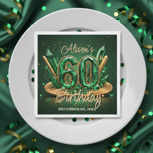 Luxury Emerald Green and Gold 60th Birthday Napkins