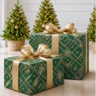 Luxury Emerald Green Art Deco Gold & Silver Wrapping Paper