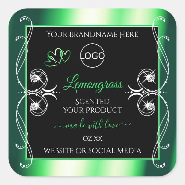 Luxury Emerald Green Black Product Label with Logo (Front)