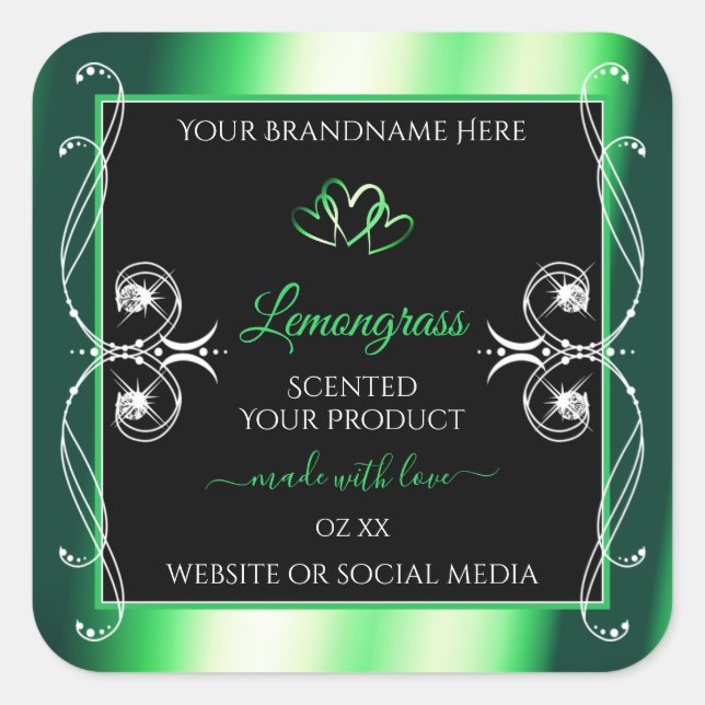 Luxury Emerald Green Black Product Labels Diamonds (Front)