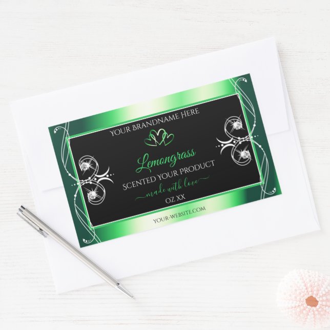 Luxury Emerald Green Black Product Labels Diamonds (Envelope)