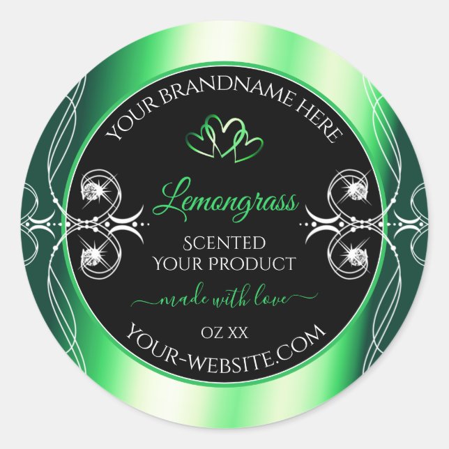 Luxury Emerald Green Black Product Labels Diamonds (Front)