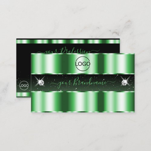 Luxury Emerald Green Black Sparkle Jewels Add Logo Business Card