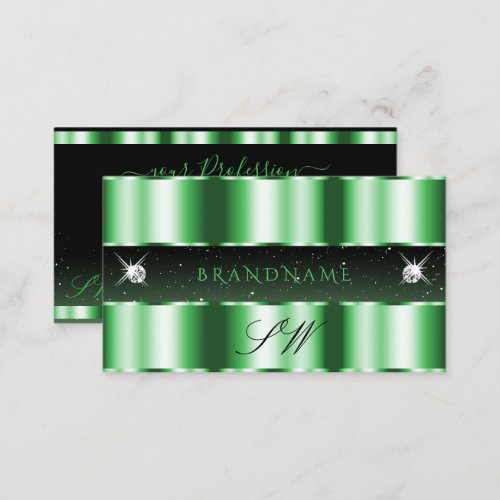 Luxury Emerald Green Black Sparkle Jewels Initials Business Card