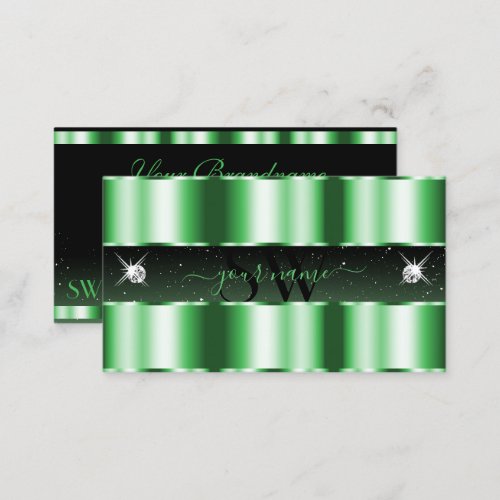 Luxury Emerald Green Black Sparkle Jewels Monogram Business Card