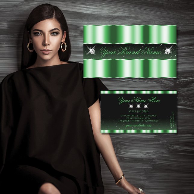 Luxury Emerald Green Black Sparkle Jewels Stylish Business Card (Creator Uploaded)