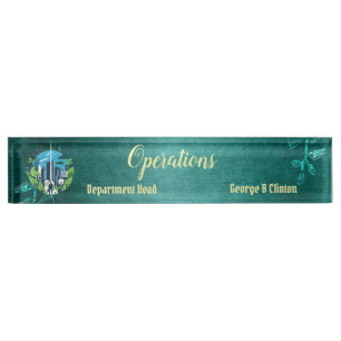 Luxury Emerald Green Department Head Faculty Logo Desk Name Plate