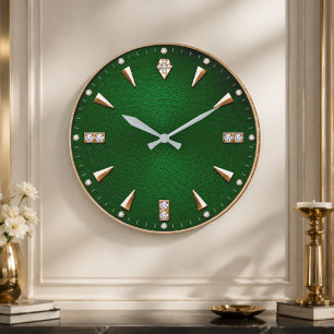 Luxury Emerald Green Diamond Premium Gold Large Clock