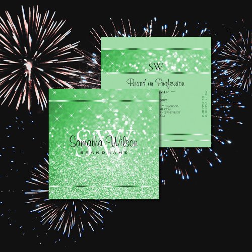 Luxury Emerald Green Glitter Stars with Monogram Square Business Card
