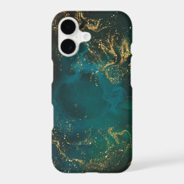 Luxury Emerald Green & Gold Abstract Marble iPhone 17 Case