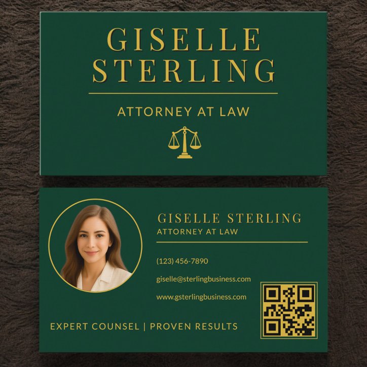 Luxury Emerald Green Gold Attorney At Law QR Code Business Card