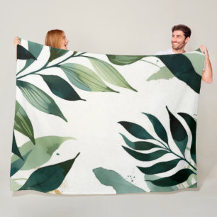 Luxury Emerald Green Gold Botanical Throw Blanket