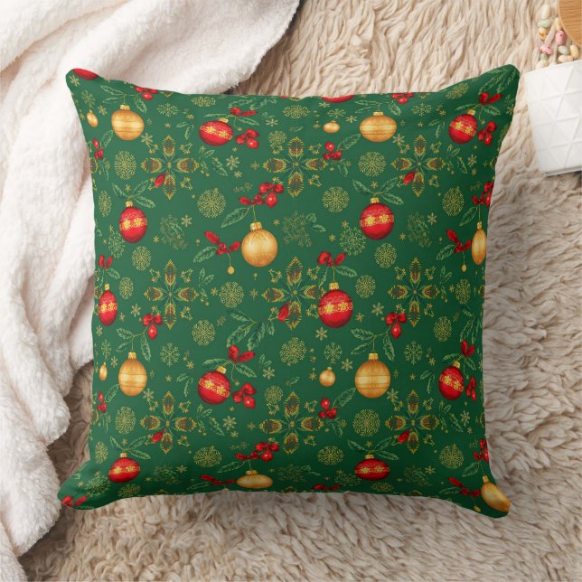 Luxury Emerald Green & Gold Christmas Throw Pillow (Blanket)