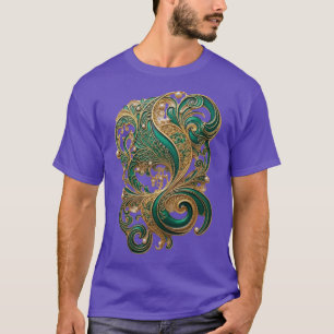 Luxury Emerald Green Gold Filigree Swirl Pattern T T-Shirt